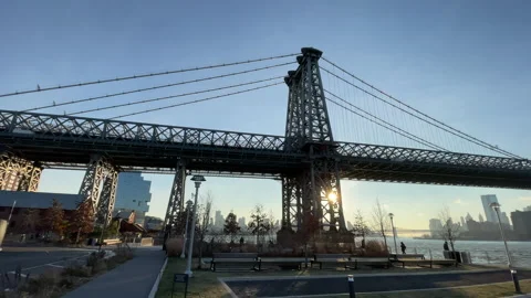 Panning video of the Williamsburg Bridge Stock Footage 168656741