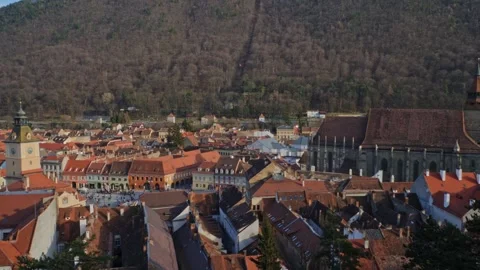 Panning View Across Brașov Old Town and the Black Church, Romania Stock Footage 346268110