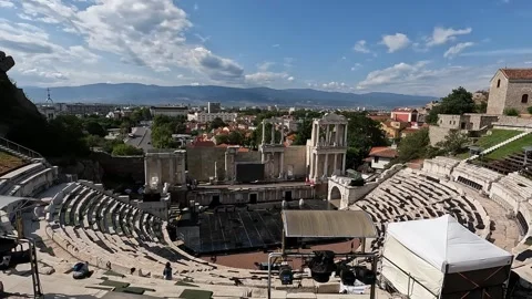Panning view of Ancient Theatre of Philippopolis in Plovdiv 2023 Stock Footage 333315031