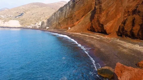 Panning view of blue dome churches and Caldera in Santorini Island, Greece. Stock Footage 125976227
