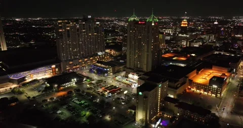 Panning view of city lights and downtown hotels Stock Footage 236263473