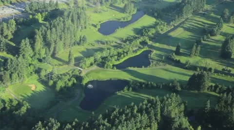 Panning View of Golf Course From the Air 1 Stock Footage 12364326