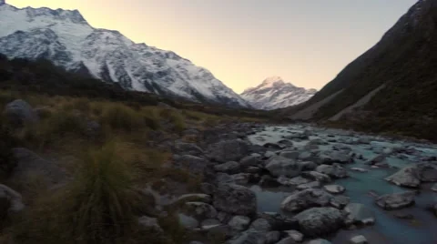 Panning View of Hooker River With Magnificent Mt Cook In Background Video stock 55757280