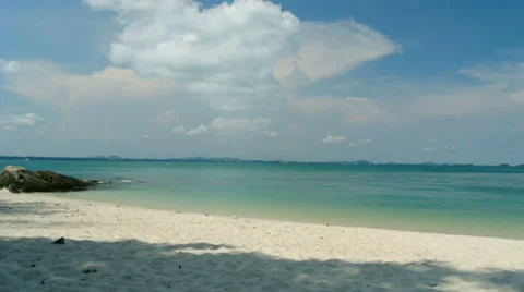 Panning, View landscape island and port on blue sky background, full HD. Stock Footage 39503733