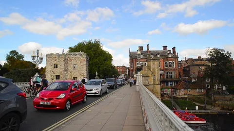 Panning view lendil bridge crossing the river ouse  york yorkshire uk Stock Footage 81471886