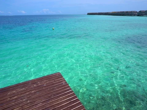 Panning view of Maldive ocean deck luxury paradise resort view Stock-Footage 77821392