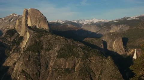 Panning view of nevada falls and half dome in yosemite national park Stock Footage 64586154