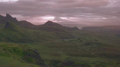 Panning view from Quiraing view point (Isle of Skye) during early morning Stock Footage 342961274