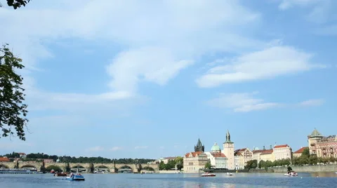 Panning view of the river in Prague Stock Footage 67333766