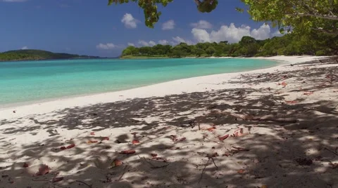 Panning view of Scott Beach, Caneel Bay, St John 库存影片 67334935