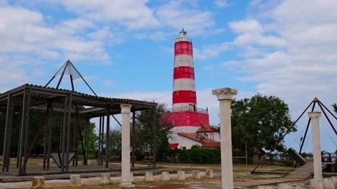 Panning view of Shabla Lighthouse on the Black Sea Stock Footage 315472059