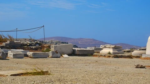 A panning view of stone blocks from Delos Archaeological Site, Greece Stock-Footage 118188145