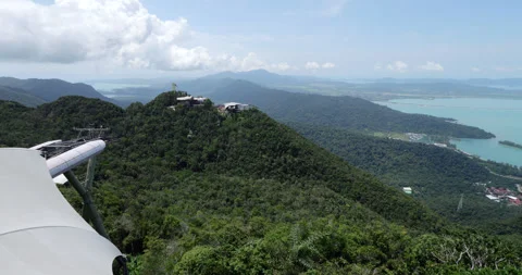 Panning view from viewpoint over Langkawi Cable Car Station, nice aerial views Stock Footage 315205473