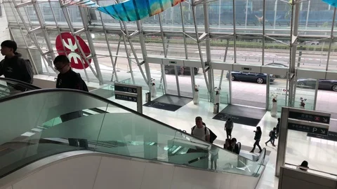 Panning view-The visitors and the ifc hall, Hong Kong, China Stock-Footage 89606078