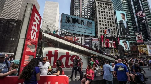Panning view of the visitors at Times Square, Manhattan, New York City, NY Video stock 54804474