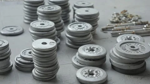Panning weight plates sideview Stock Footage 249290428