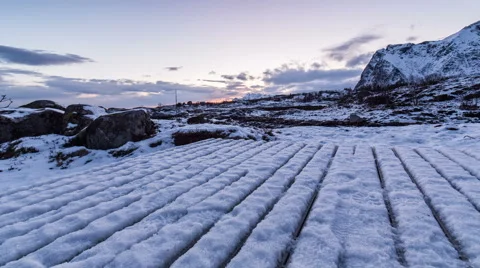 Panning winter timelapse intro scene in frozen norway 스톡 동영상 47078603