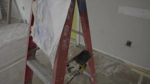 Panning work ladder construction site Stock Footage 303641336