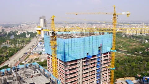 Pano China City Construction Development Buildings Morning Day Time Stock Footage 142571577