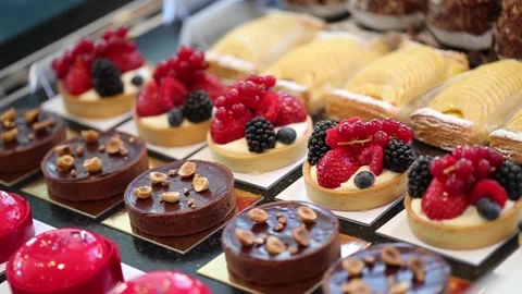 Pano left over assortment luxurious pastries  Stock Footage 167654021