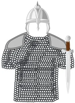 Panoply of the medieval warrior on white background is insulated Stock Illustration