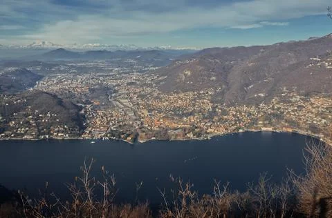 Panorama from above of Lake Como. Stock Photos