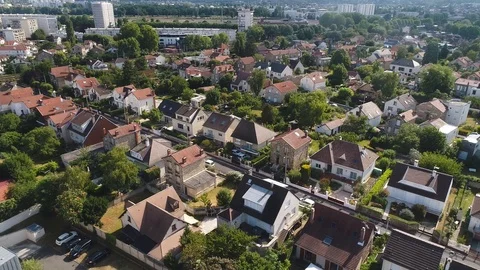 Panorama aerial survey of the area in the suburbs of Paris Stock Footage