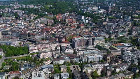 A panorama aerial view around the downtown of the city Lausanne in Switzerland Stock Footage 308670331