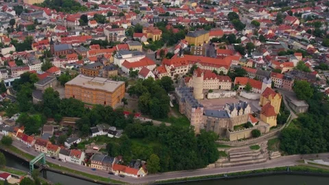 A panorama aerial view around the old town of the city Bernburg 動画素材 305866231
