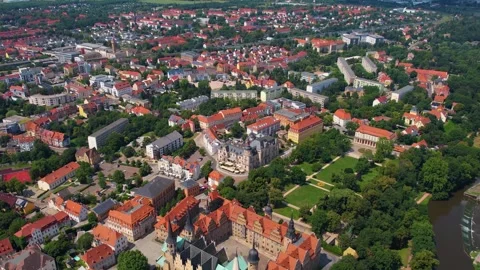 A panorama aerial view around the old town of the city Merseburg Stock-Footage 305866989