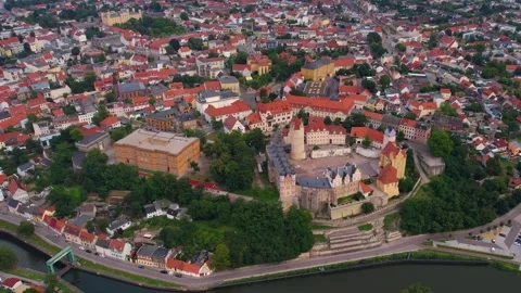 A panorama aerial view around the old town of the city Bernburg Vídeos de archivo 305869233