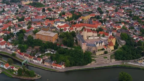 A panorama aerial view around the old town of the city Bernburg Vídeo Stock 305873527