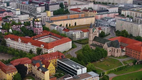 A panorama aerial view around the old town of the city Magdeburg Vidéo 305873556