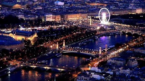 Panorama after the sunset from the top of the Eiffel Tower Stock Footage 105930545