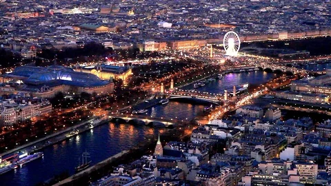 Panorama after the sunset from the top of the Eiffel Tower Stock Footage 105930889