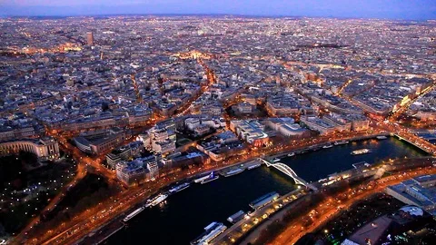 Panorama after the sunset from the top of the Eiffel Tower Stock Footage 105931274