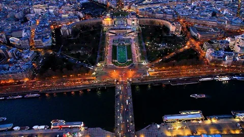 Panorama after the sunset from the top of the Eiffel Tower Stock Footage 105932171