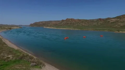Panorama from the air of the Ili river. Stock Footage 75743460