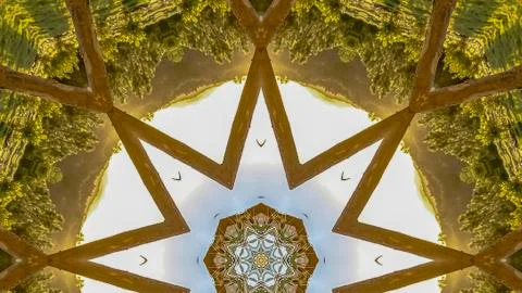 Panorama Angular star shape made from abstract wooden Chuppah photo from a Stock Photos