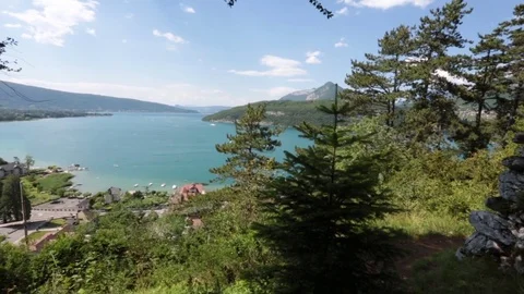 Panorama of annecy Lake from Duingt Stock Footage