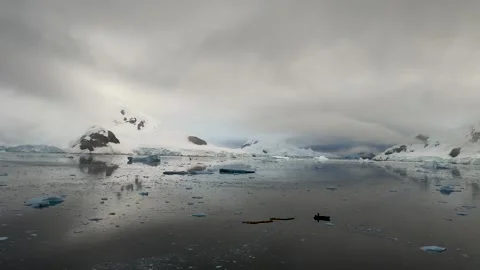 Panorama of Antarctic landscape with floating ice floes, Antarctica Видео 335285053