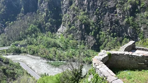 Panorama of the Aosta valley seen from the Bard fort Stock Footage 272467115