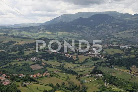Panorama of the Apennines mountains and the italian valleys Stock Photos