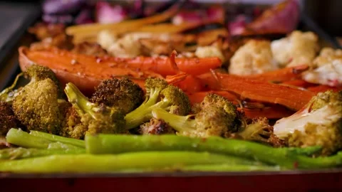 Panorama of Appetizing Roasted Vegetables Stock Footage 334338168
