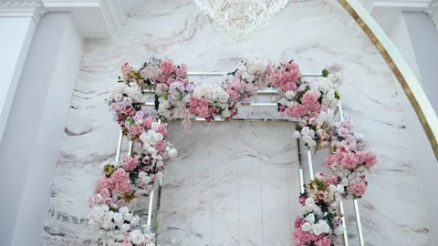 Panorama of the arch of flowers Stock Footage 159676931