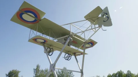 Panorama around the monument to the first plane in the sun Stock Footage 123688115