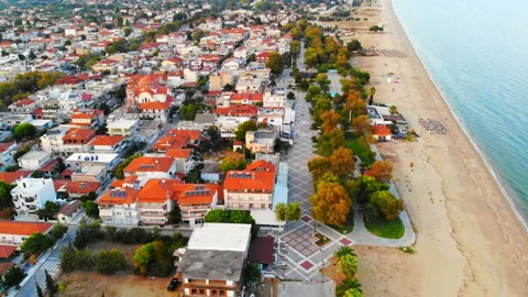 Panorama of the Asprovalta with multiple buildings and greenery. Aegean sea Stock Footage 145164655