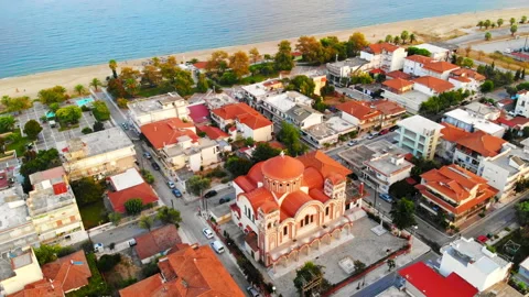 Panorama of the Asprovalta with multiple buildings, Saint George church among Stock Footage 145164965