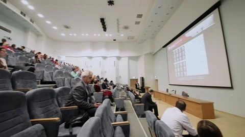 Panorama of auditorium with spectators during Stock Footage 299678870