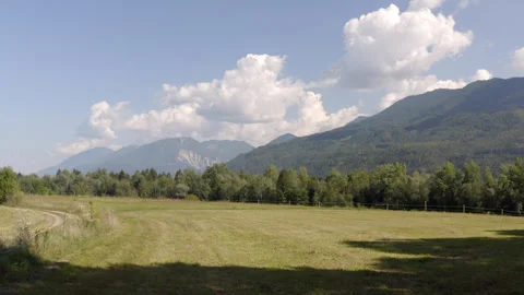 Panorama of austria's fields of the mountains in summer 스톡 동영상 263142138